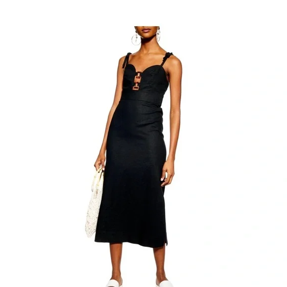 Topshop | Dresses | Topshop Black Linen Rich Horn Ring Slip Dress Sz4 |  Poshmark